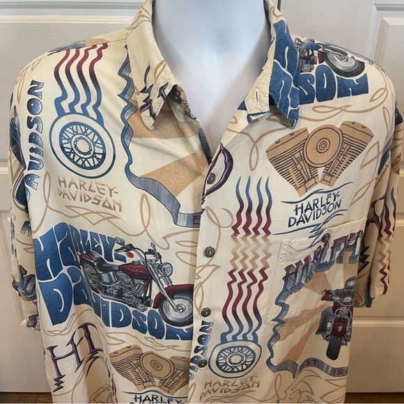 Harley Davidson Vintage Tori Richards Hawaiian Shirt Size XL - Picture 3 of 8
